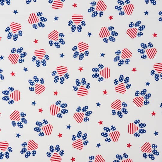 SINGER Patriotic Paw Prints Red with Blue Cotton Fabric